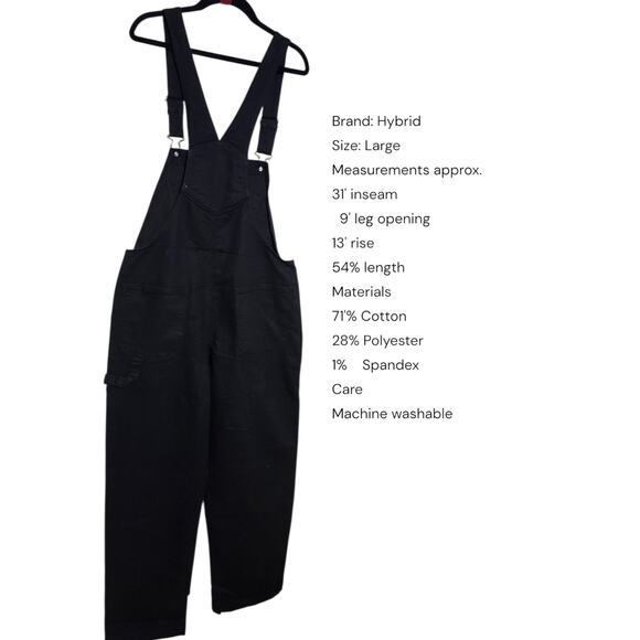 New Hybrid & Company Women's‎ Denim Bib Overalls Large Black - Picture 2 of 10